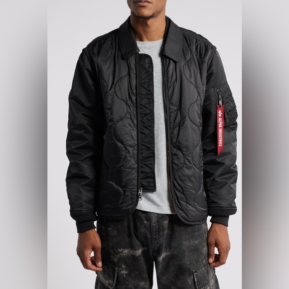 Alpha Industries Men’s Black Quilted Bomber Jacket - Picture 1 of 5